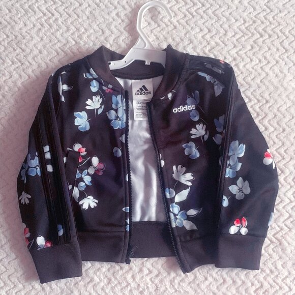 Adidas Girls Floral Satin Bomber Track Suit Jacket Size 2T - Picture 2 of 8
